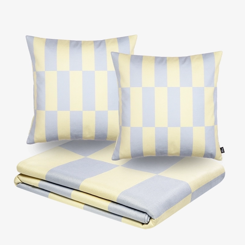 Niebiesko-żółty zestaw 2 poduszki + narzuta ETTORE